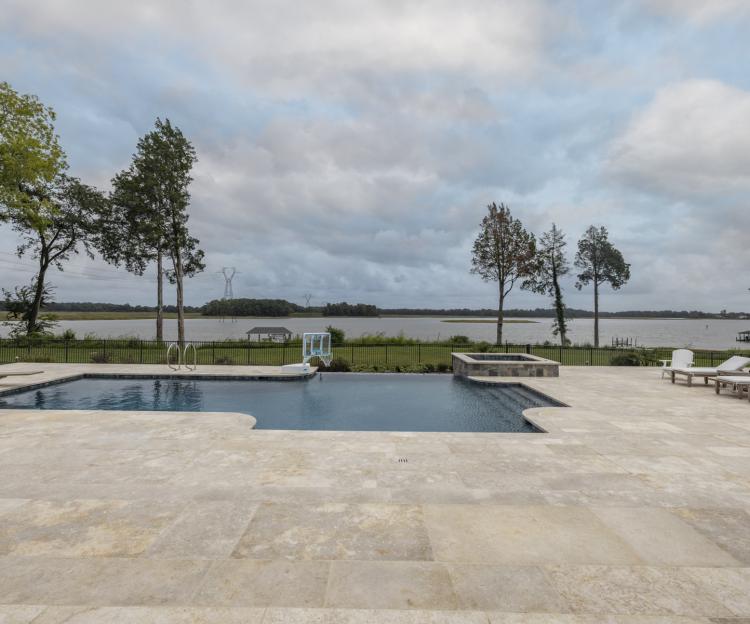 pool with stone pavers